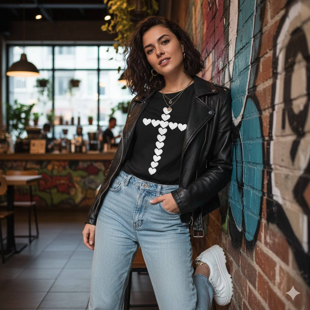 Heart Cross Faith Based Tee Shirt