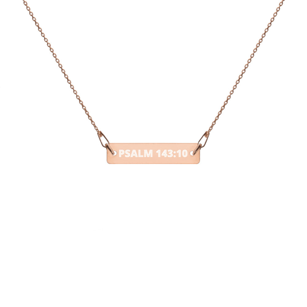 PSALM 143:10 Engraved Silver Bar Chain Necklace