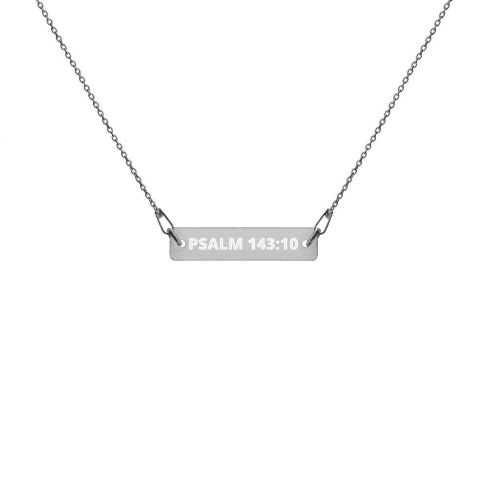 PSALM 143:10 Engraved Silver Bar Chain Necklace