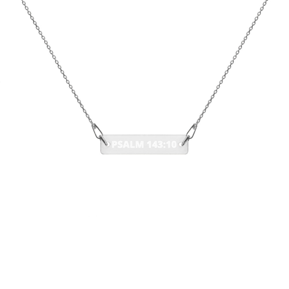 PSALM 143:10 Engraved Silver Bar Chain Necklace