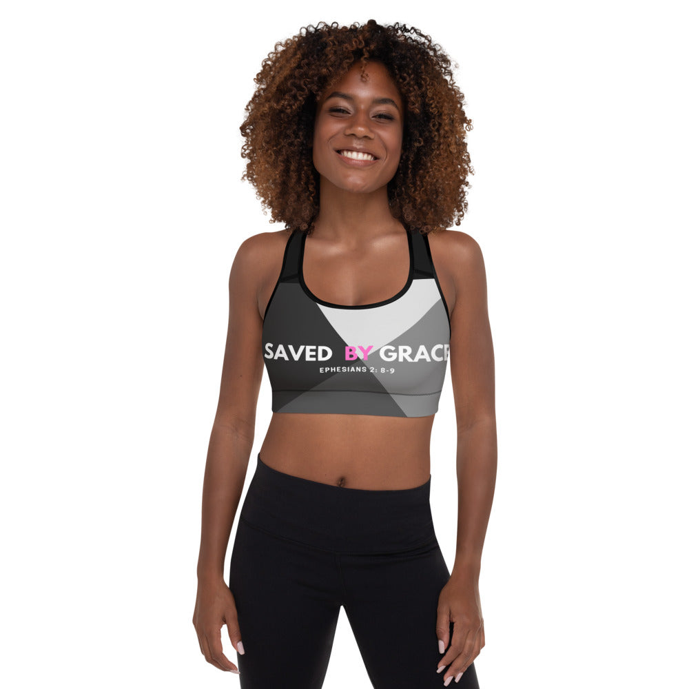 SAVED BY GRACE Ephesians 2:8-9 Padded Sports Bra