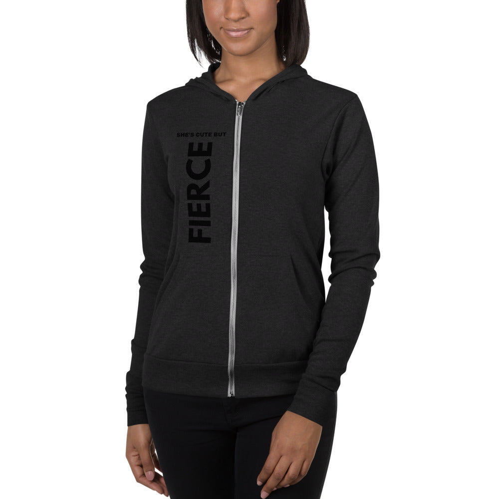 SHE'S CUTE BUT FIERCE / Logo Lightweight zip hoodie