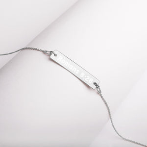 Romans 8:28 Engraved Silver Bar Chain Necklace