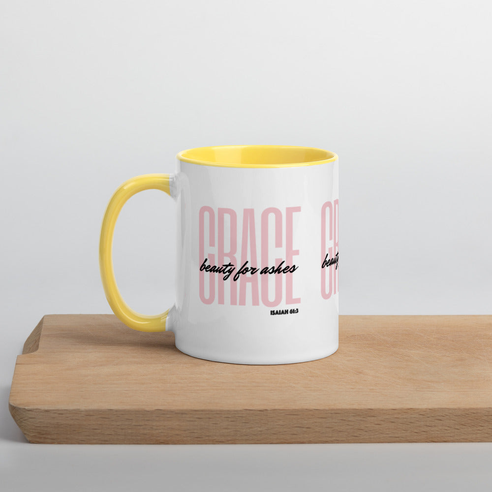BEAUTY FOR ASHES Isaiah 61:3 - GRACE Mug with Color Inside