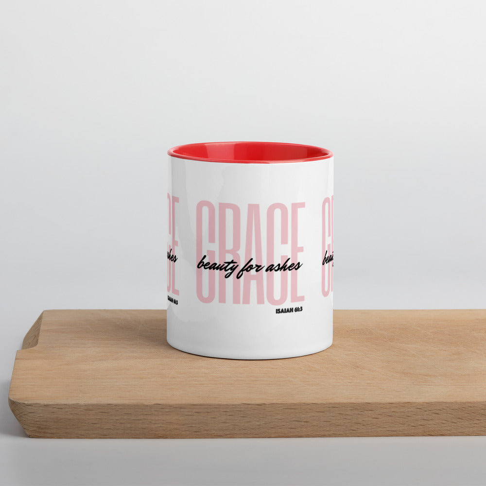 BEAUTY FOR ASHES Isaiah 61:3 - GRACE Mug with Color Inside