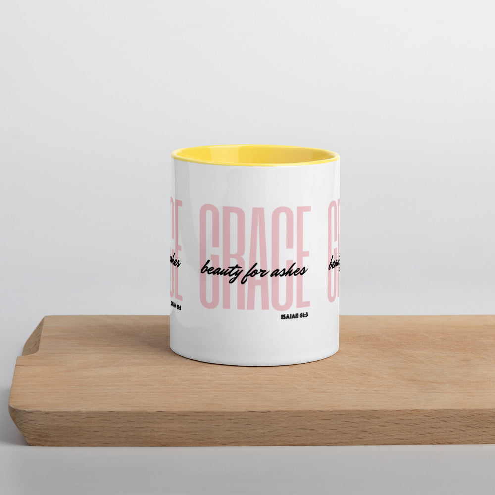 BEAUTY FOR ASHES Isaiah 61:3 - GRACE Mug with Color Inside