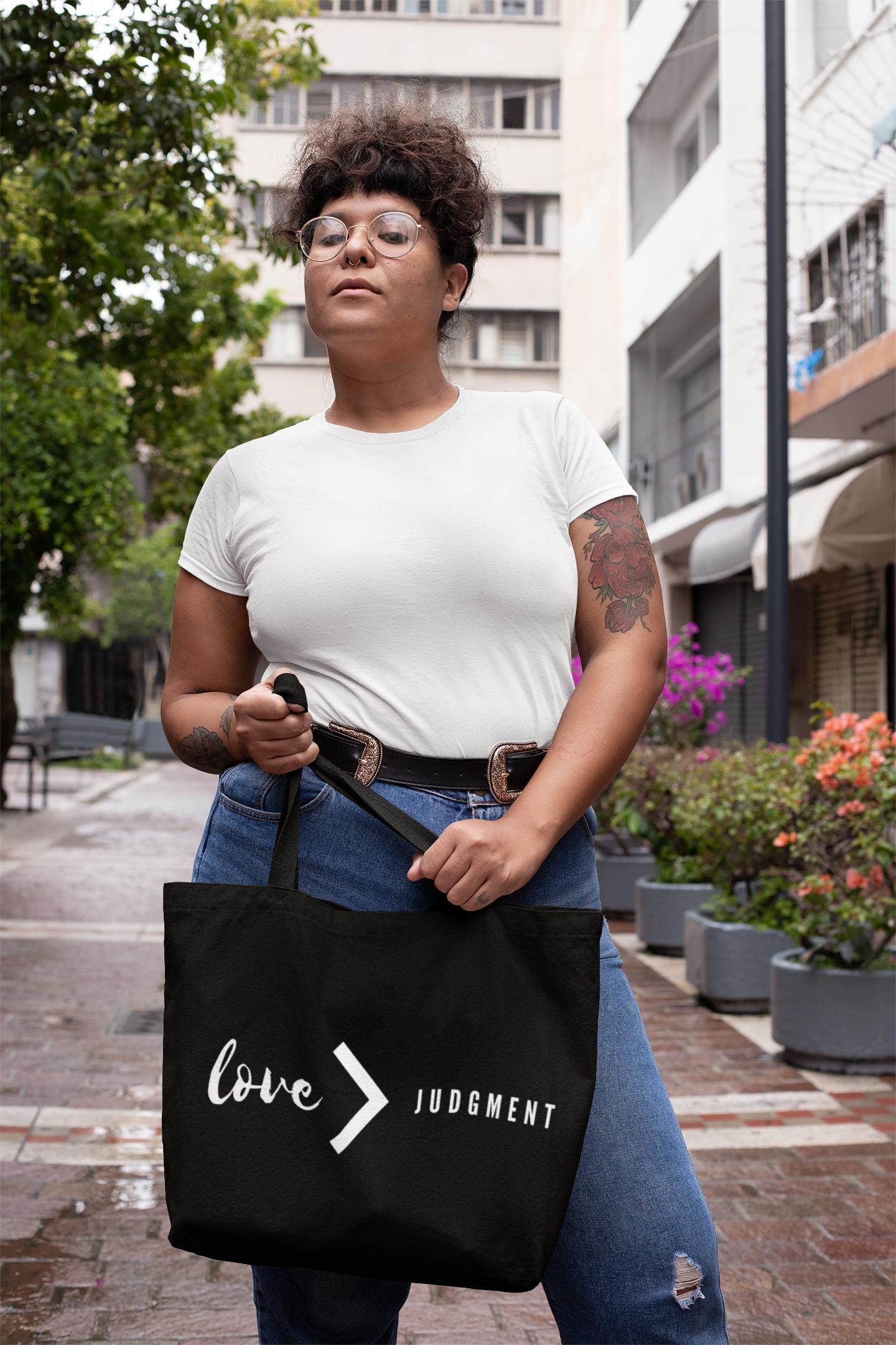 LOVE IS GREATER THAN JUDGMENT Tote bag